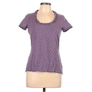 Boden Short Sleeve Ruffle Polka Dot Cotton Purple Top Size US 10